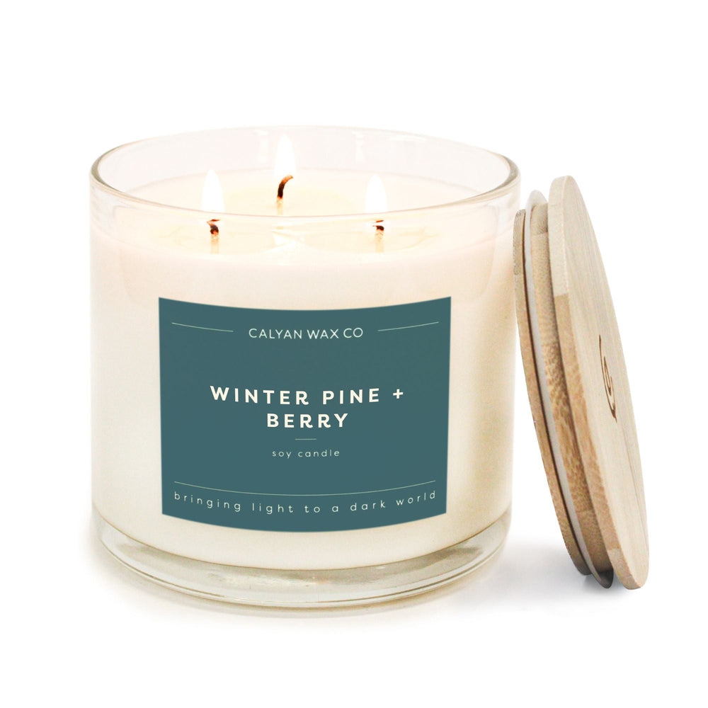 Winter Pine + Berry 3-Wick Clear Glass Tumbler Soy Candle - Calyan Wax Co.