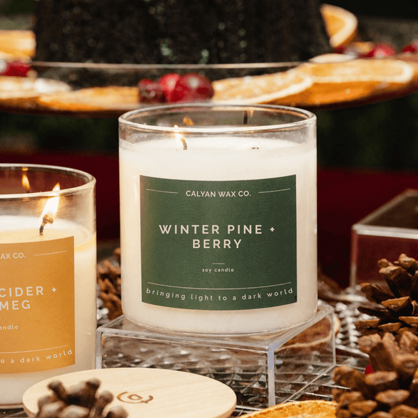 Winter Pine + Berry Glass Tumbler Soy Candle - Calyan Wax Co.