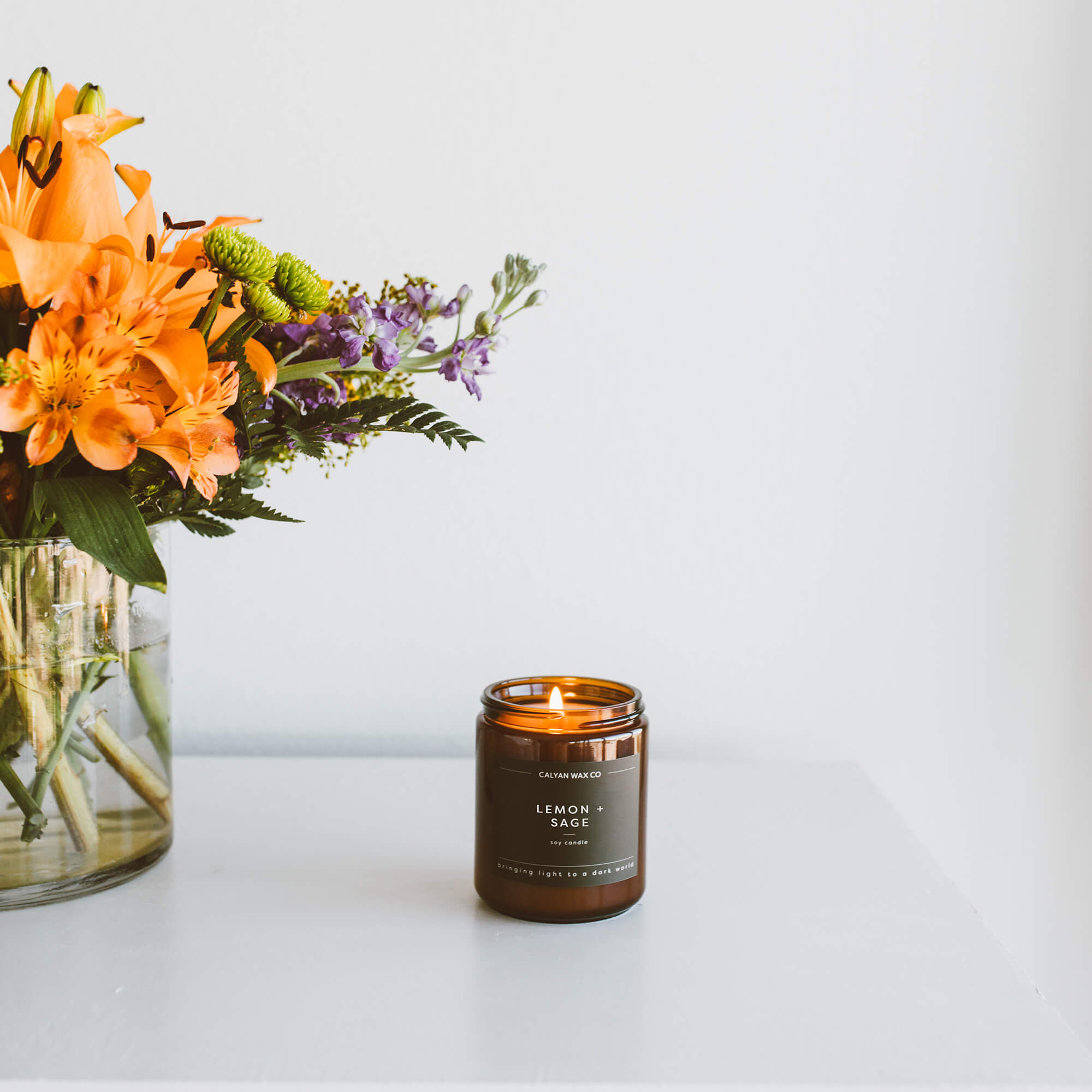 Vetiver + Tonka Soy Candle in a Mini Amber Jar - Calyan Wax Co.
