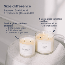 Load image into Gallery viewer, Oakmoss + Amber 3-Wick Clear Glass Tumbler Soy Candle