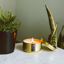 Load image into Gallery viewer, Aspen + Fog Gold Metal Tin Soy Candle