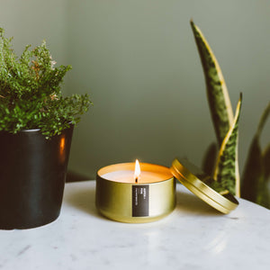 Aspen + Fog Gold Metal Tin Soy Candle