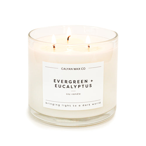 Evergreen + Eucalyptus 3-Wick Clear Glass Tumbler Soy Candle
