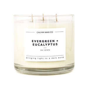 Evergreen + Eucalyptus 3-Wick Clear Glass Tumbler Soy Candle