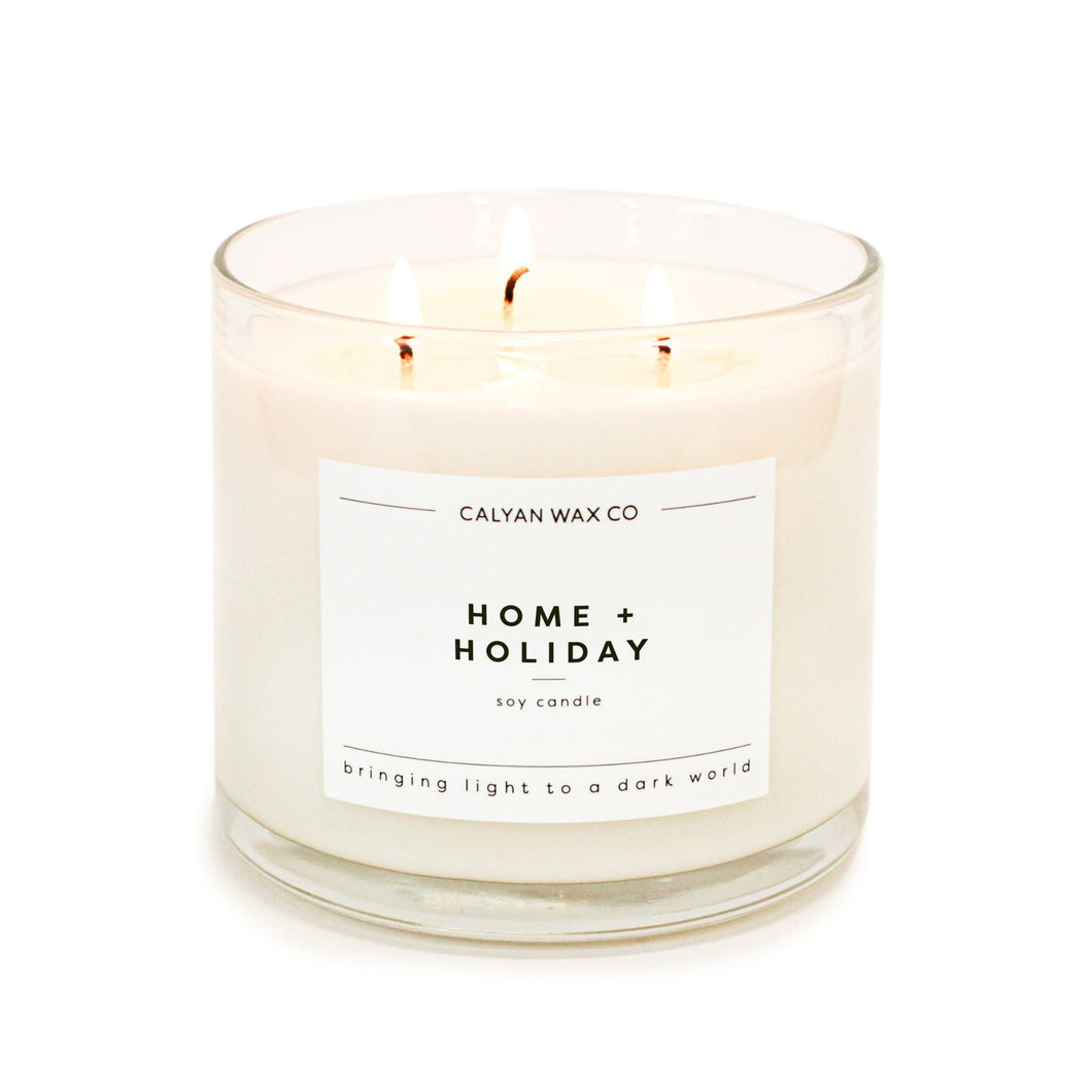 Home + Holiday 3-Wick Clear Glass Tumbler Soy Candle