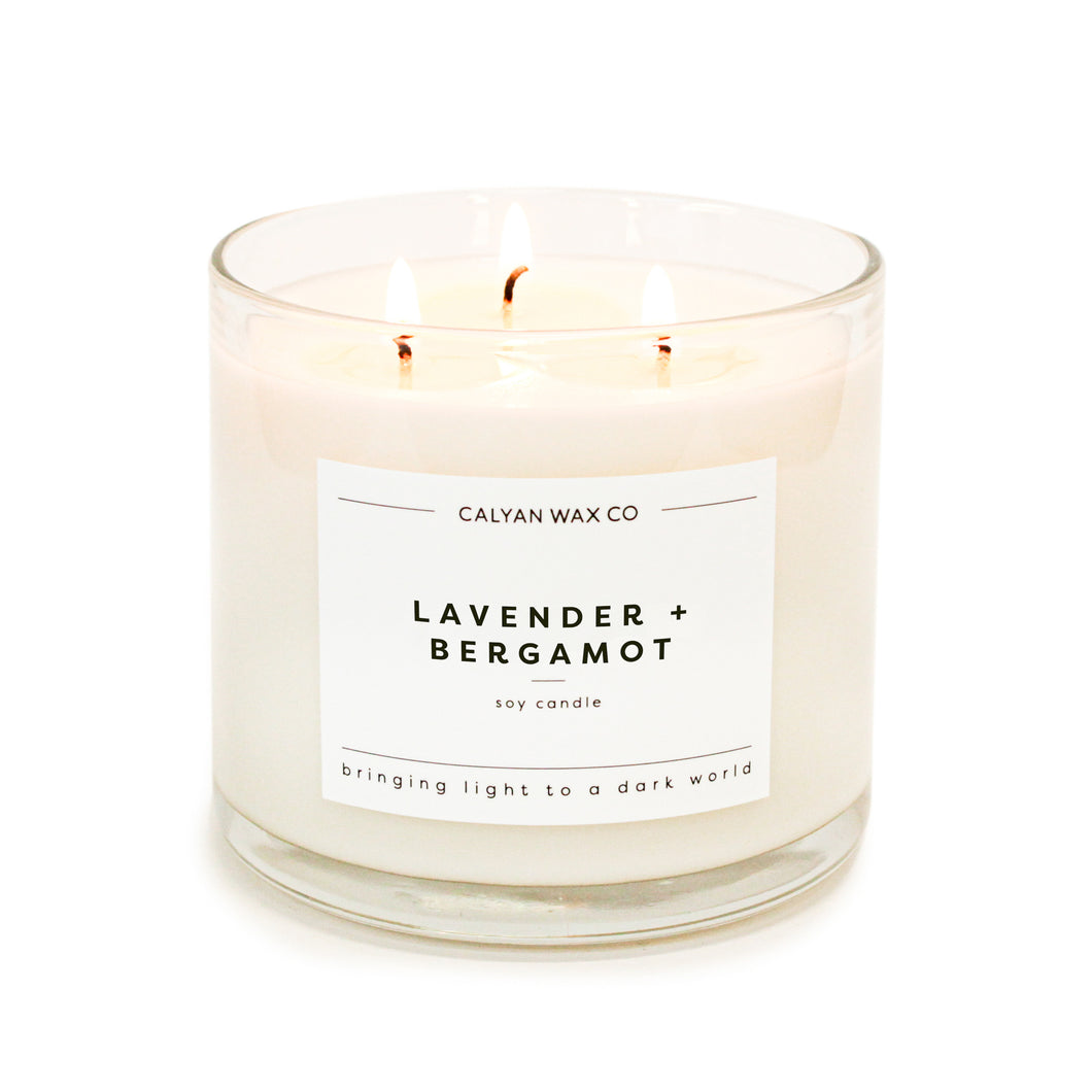 Lavender + Bergamot 3-Wick Clear Glass Tumbler Soy Candle