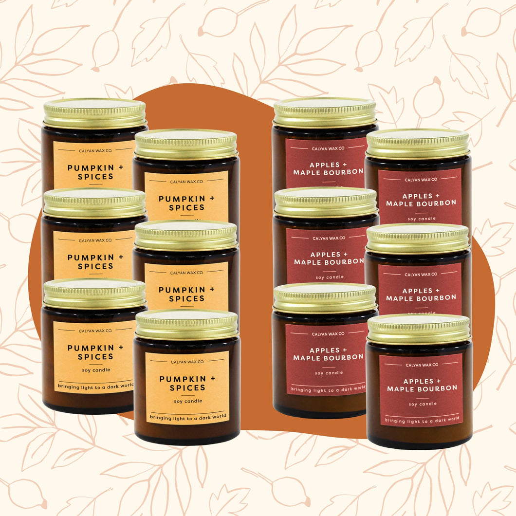 12 Pack of Mini Amber Jar Soy Candles - Fall Scents