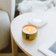 Load image into Gallery viewer, Oakmoss + Amber Gold Metal Tin Soy Candle