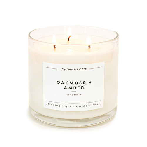 Oakmoss + Amber 3-Wick Clear Glass Tumbler Soy Candle