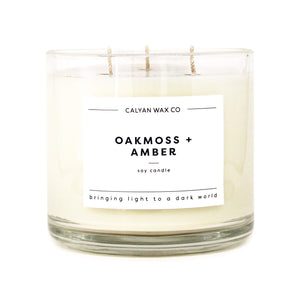Oakmoss + Amber 3-Wick Clear Glass Tumbler Soy Candle