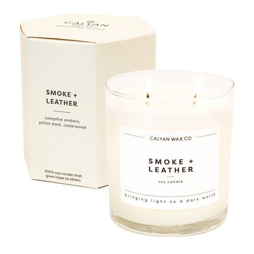 Smoke + Leather Glass Tumbler Soy Candle