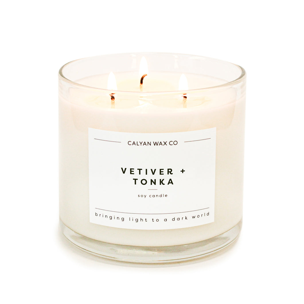 Vetiver + Tonka 3-Wick Clear Glass Tumbler Soy Candle