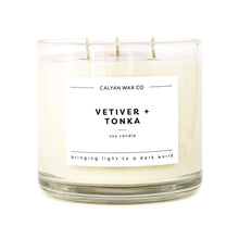 Load image into Gallery viewer, Vetiver + Tonka 3-Wick Clear Glass Tumbler Soy Candle