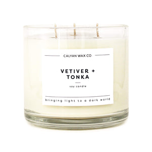 Vetiver + Tonka 3-Wick Clear Glass Tumbler Soy Candle